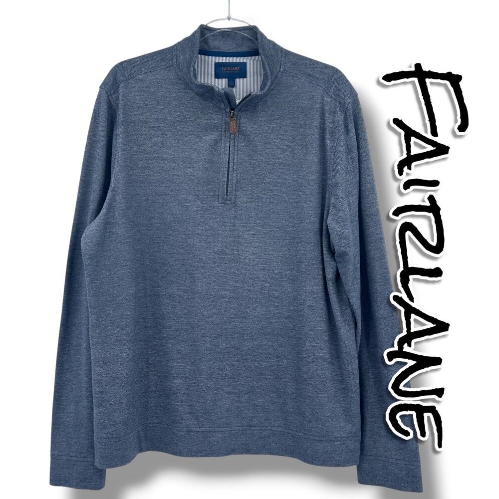 Fairlane Performance Pique Quarter Zip Pullover Blue Men’s Large Stretch